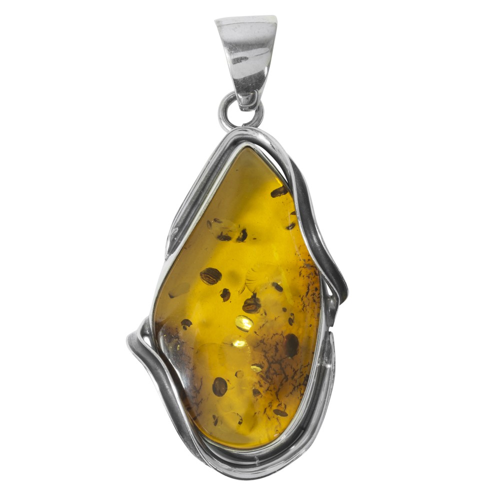 Pendentif Vintage En Ambre Baltique & Argent 925 - Bijou Ancien élégant - Occasion