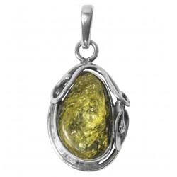 Pendentif Ambre vert style Cabochon et Argent Massif