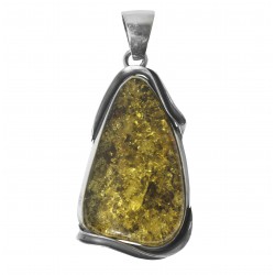 Gros Pendentif Ambre vert et Argent 925/1000