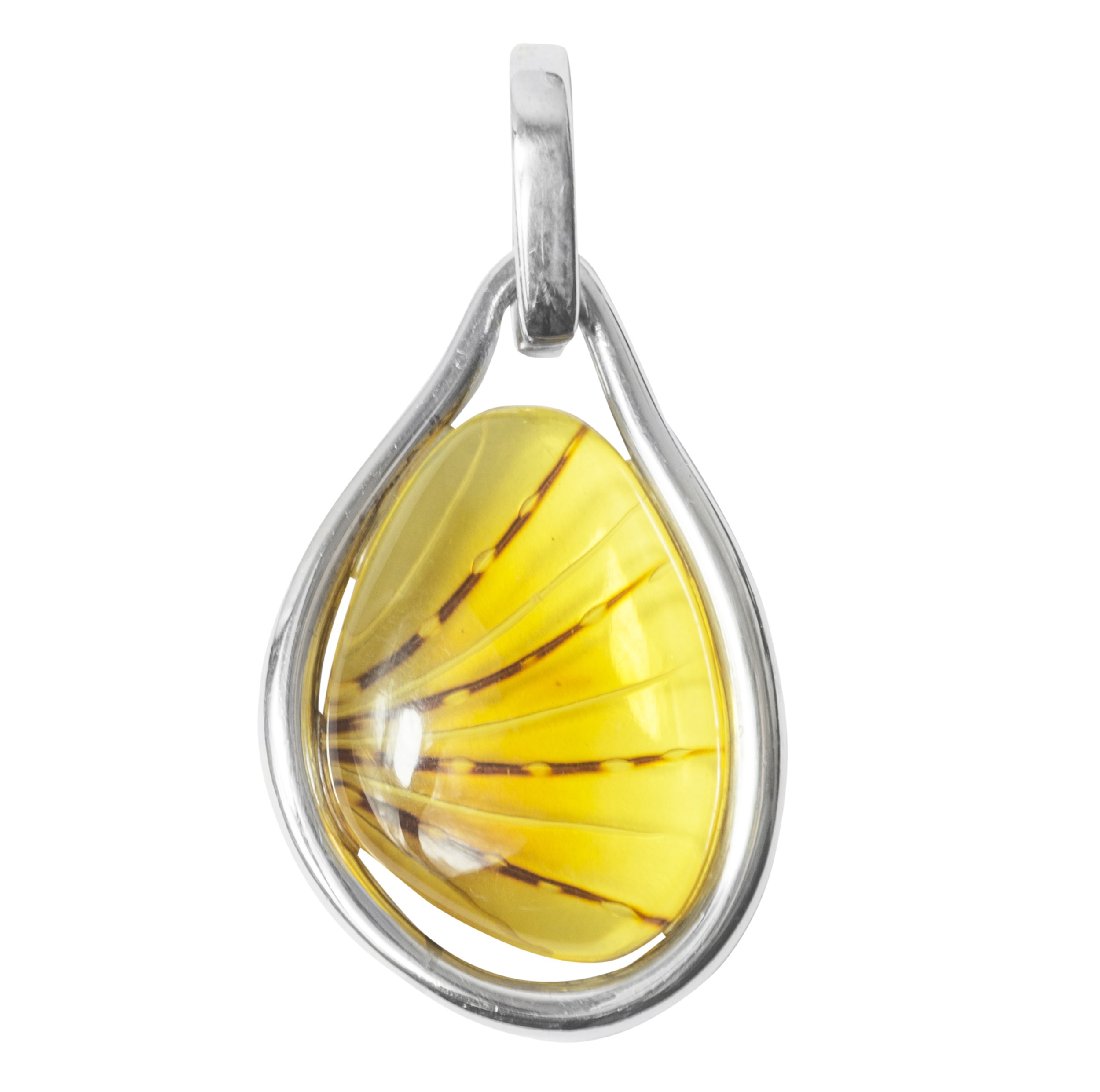 Pendentif En Argent 925 Et Ambre Cognac - Bijou Occasion, Sans Marque, Pierre Naturelle