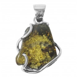 Pendentif en Argent & Ambre vert forme naturel
