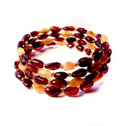 Bracelet Ambre cognac et blanc 4 tours 