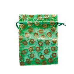 Sachet organza vert décoration fleur