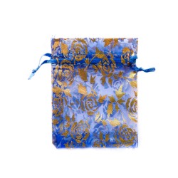 Sachet organza bleu décoration rose