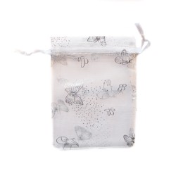 Sachet organza blanc décoration papillon