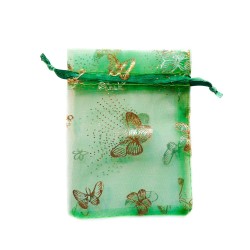 Sachet organza vert décoration papillon