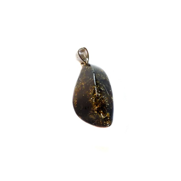 Pendentif En Ambre Vert Et Noir De La Baltique - Rond Avec Boucle Argent 925, Tailles 10.5, 12 Ou 13.5 Mm