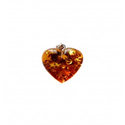 Gros coeur Ambre miel et Argent