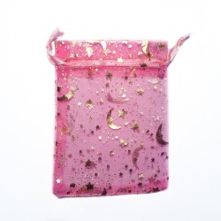 Sachet organza rose décoration ciel étoilé
