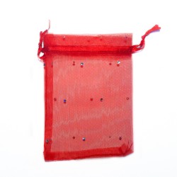 Sachet organza rouge décoration strass
