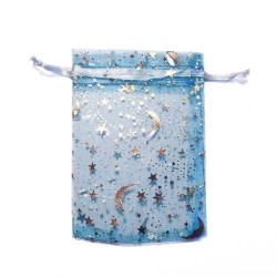 Sachet organza bleu azur décoration ciel étoilé
