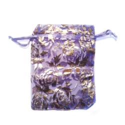 Sachet organza violet décoration rose