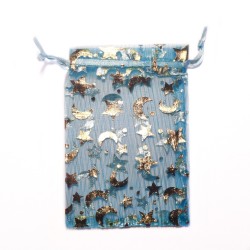 Sachet organza bleu azur décoration étoile et lune