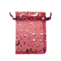 Sachet organza bordeaux décoration ciel étoilé