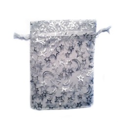 Sachet organza blanc décoration étoile et lune