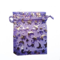 Sachet organza violet décoration étoile et lune