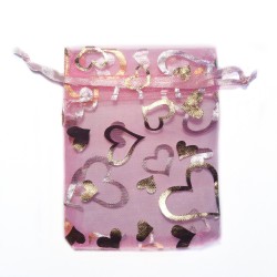 Sachet organza rose décoration coeur