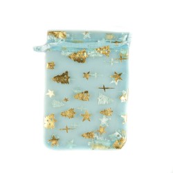 Sachet organza bleu azur décoration étoile et sapin