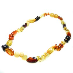 Collier d'ambre bébé multicolore perle ronde et olive