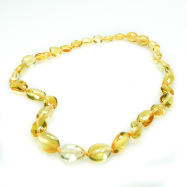 Collier d'ambre bébé, perle olive couleur citron