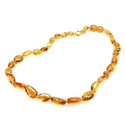 Baby amber necklace, honey colored olive pearl