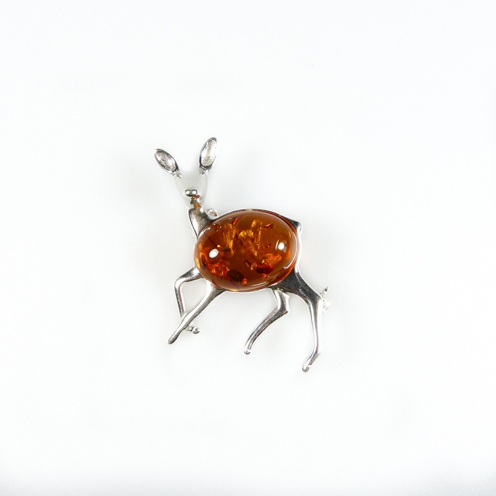 Broche vintage en jaspe rouge et ambre - sertie sur argent sterling