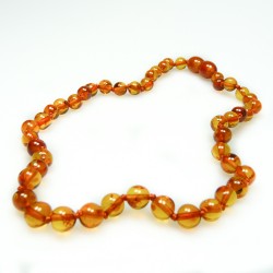 Collier d'ambre bébé haut de gamme couleur cognac, perle extra ronde