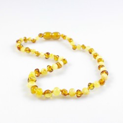 Collier d'ambre bébé perle ronde, couleur miel et blanc