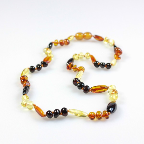 Collier En Ambre Baltique Authentique - Multicolore - Longueur 57 Cm - Fait Main (Lituanie)
