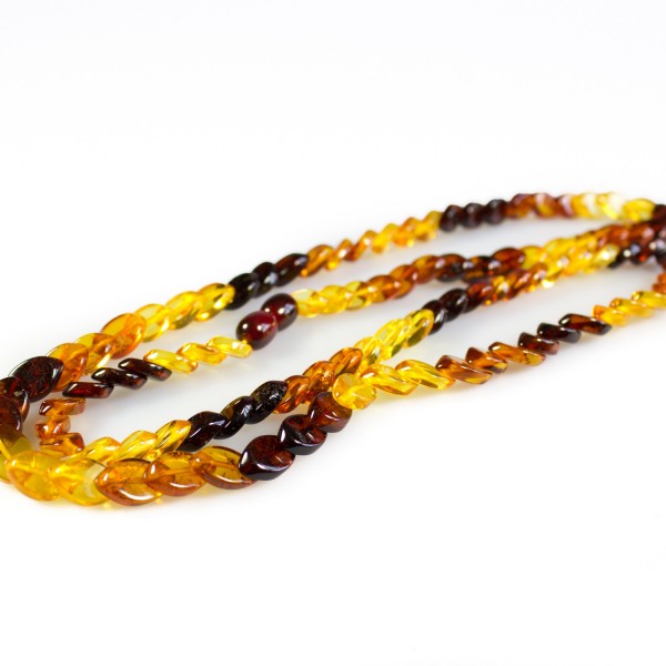 Collier long d'ambre naturel multicolore, pierre losange